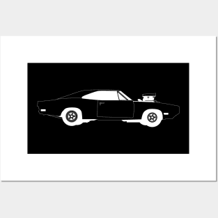 Dodge Charger White Outline Posters and Art
